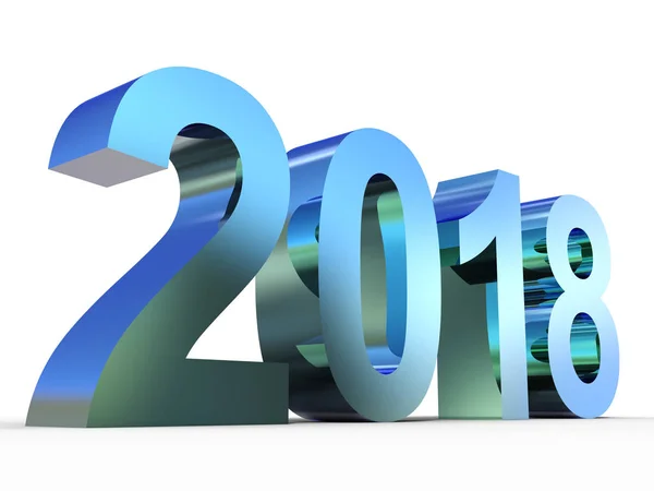 Conceptual 2018 Year Made Shiny Blue Metal Font Isolated White — Stock Photo, Image