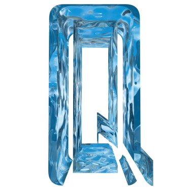 Kavramsal dekoratif mavi serin kristal donmuş sıvı harf q, kış sezonu yazı tipi 