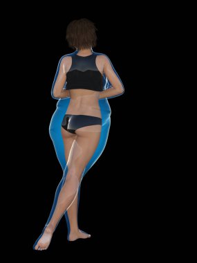 Kavramsal şişman kilolu obez erkek slim fit sağlıklı vücut kilo kaybı veya diyet kasları ince genç kadınla sonra ile 