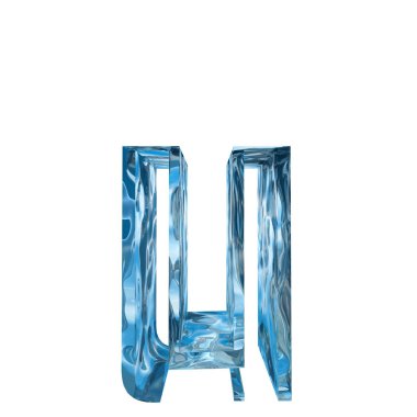 Kavramsal dekoratif mavi serin kristal donmuş sıvı harf u, kış sezonu yazı tipi 