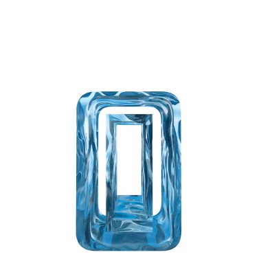 Kavramsal dekoratif mavi serin kristal donmuş sıvı harf o, kış sezonu yazı tipi 