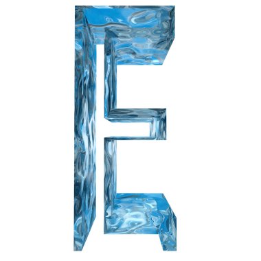 Kavramsal dekoratif mavi serin kristal donmuş sıvı mektup e, kış sezonu yazı tipi 