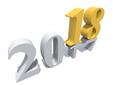 2018 beyaz ve sarı sembol beyaz arka plan üzerinde zaman kutlama sezon değiştirmek izole mutlu yeni yıl arifesi  