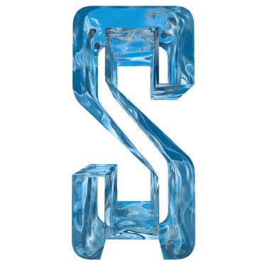 Kavramsal dekoratif mavi serin kristal donmuş sıvı mektup s, kış sezonu yazı tipi 