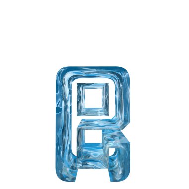 Kavramsal dekoratif mavi serin kristal donmuş sıvı mektup e, kış sezonu yazı tipi 