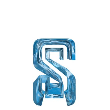 Kavramsal dekoratif mavi serin kristal donmuş sıvı mektup s, kış sezonu yazı tipi 