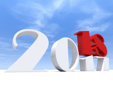 mutlu yeni yıl arifesinde beyaz kar ve gökyüzü arka plan, zaman kutlama sezon değiştirmek 2018 beyaz ve kırmızı sembolü  