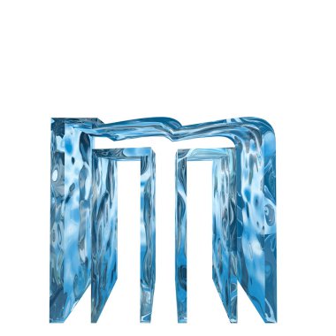 Kavramsal dekoratif mavi serin kristal donmuş sıvı mektup m, kış sezonu yazı tipi 