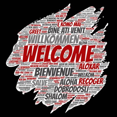 Kavramsal uluslararası selamlar boya fırça kelime bulutu 