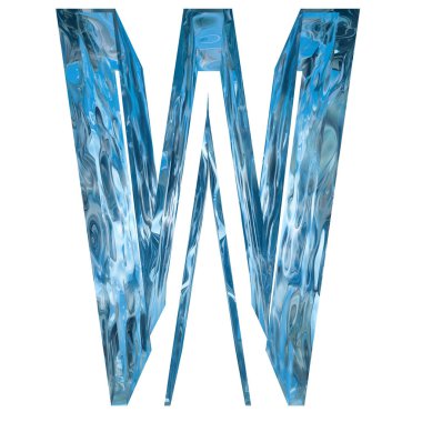 Kavramsal dekoratif mavi serin kristal donmuş sıvı mektup w, kış sezonu yazı tipi 
