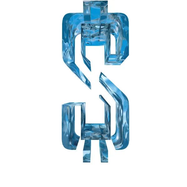 Conceptuele Decoratieve Blauwe Cool Kristal Van Bevroren Vloeibare Dollarteken Winter — Stockfoto