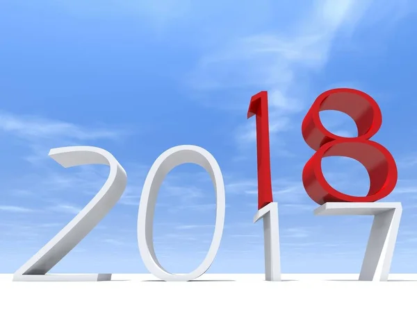 2018 White Red Symbol Happy New Year Eve White Snow — Stock Photo, Image