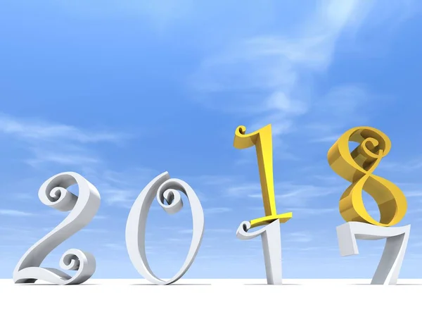 2018 White Yellow Symbol Happy New Year Eve White Snow — Stock Photo, Image