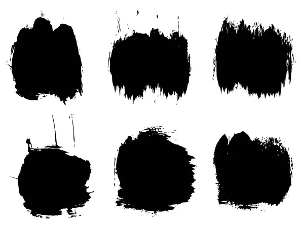 Set Artistic Black Paint Hand Made Creative Brush Stroke Backgrounds — Stock Photo, Image