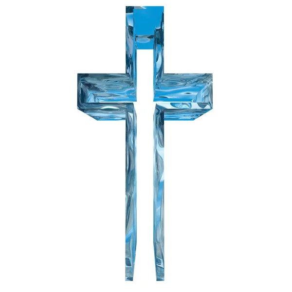 Cristal Froid Bleu Décoratif Conceptuel Croix Liquide Congelée Police Saison — Photo