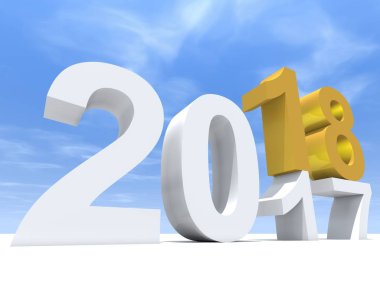 mutlu yeni yıl arifesinde beyaz kar ve gökyüzü arka plan, zaman kutlama sezon değiştirmek 2018 beyaz ve sarı sembolü  