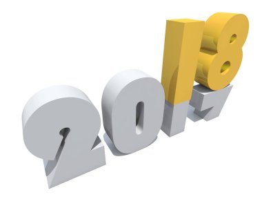 2018 beyaz ve sarı sembol beyaz arka plan üzerinde zaman kutlama sezon değiştirmek izole mutlu yeni yıl arifesi  