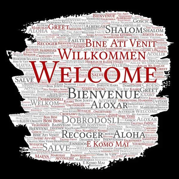 Kavramsal uluslararası selamlar boya fırça kelime bulutu, vektör, illüstrasyon 