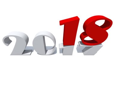 2018 beyaz ve kırmızı sembolü beyaz arka plan üzerinde sezon değişiklik saati izole mutlu yeni yıl arifesi  