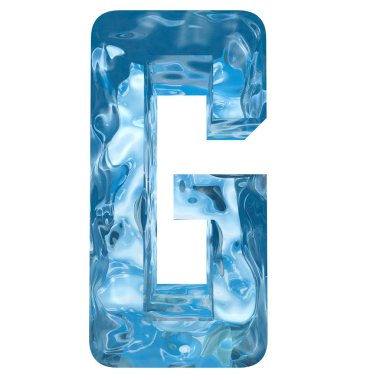 Kavramsal dekoratif mavi serin kristal donmuş sıvı mektup g, kış sezonu yazı tipi 