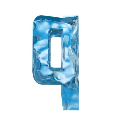 Kavramsal dekoratif mavi serin kristal donmuş sıvı harf q, kış sezonu yazı tipi 