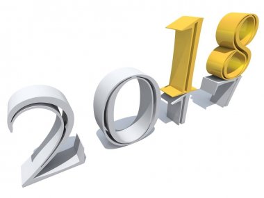 2018 beyaz ve sarı sembol beyaz arka plan üzerinde izole mutlu yeni yıl arifesi 