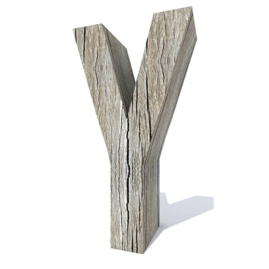 Mektup y beyaz arka plan üzerinde izole kavramsal ahşap yazı tipi 