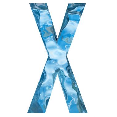 Kavramsal dekoratif mavi serin kristal x, kış sezonu yazı tipi donmuş sıvı mektubunun 