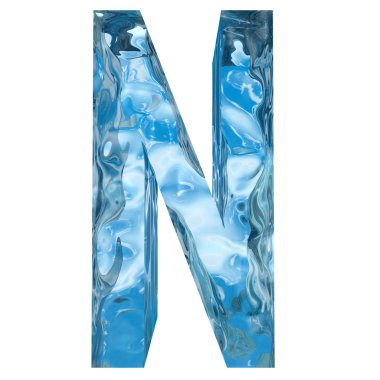 Kavramsal dekoratif mavi serin kristal donmuş sıvı mektup n, kış sezonu yazı tipinin 
