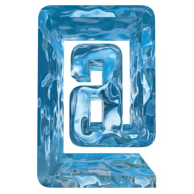 Kavramsal dekoratif mavi serin kristal donmuş sıvı Ampersat sembol, kış sezonu yazı tipi 