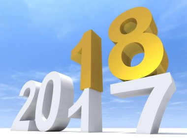 mutlu yeni yıl arifesinde beyaz kar ve gökyüzü arka plan 2018 beyaz ve sarı sembolü 