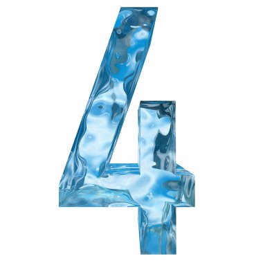 Conceptual decorative blue cool crystal of frozen liquid number 4, winter season font  clipart