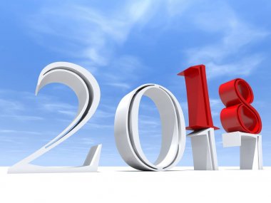 mutlu yeni yıl arifesinde beyaz kar ve gökyüzü arka plan, zaman kutlama sezon değiştirmek 2018 beyaz ve kırmızı sembolü  