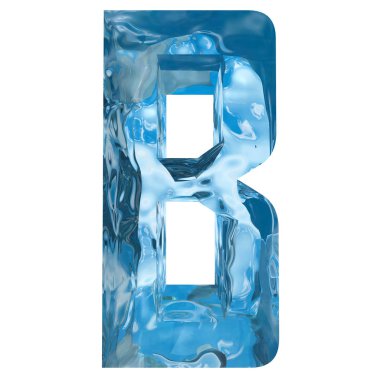 Kavramsal dekoratif mavi serin kristal donmuş sıvı mektup b, kış sezonu yazı tipi 