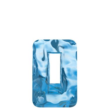 Kavramsal dekoratif mavi serin kristal donmuş sıvı harf o, kış sezonu yazı tipi 