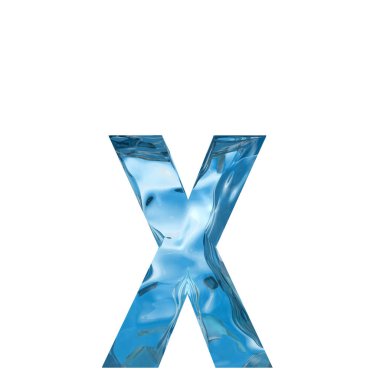 Kavramsal dekoratif mavi serin kristal x, kış sezonu yazı tipi donmuş sıvı mektubunun 