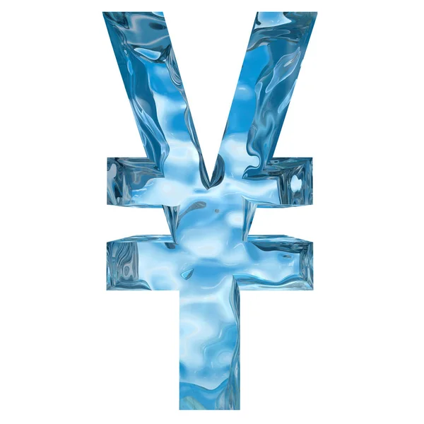 Концептуальные Декоративные Синий Прохладный Кристалл Замороженных Жидких Юаней Знак Шрифт — стоковое фото