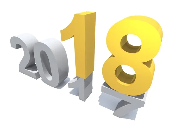 2018 Símbolo Blanco Amarillo Feliz Año Nuevo Víspera Aislado Sobre —  Fotos de Stock