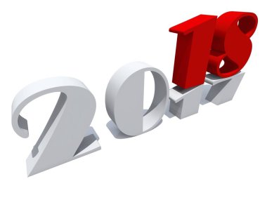 2018 beyaz ve kırmızı sembolü beyaz arka plan üzerinde sezon değişiklik saati izole mutlu yeni yıl arifesi  