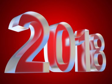 Kavramsal cam şeffaf kırmızı degrade arka plan üzerinde yarı saydam beyaz yazı 2018 yıl yapılmış