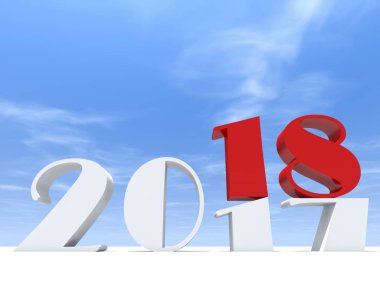 mutlu yeni yıl arifesinde beyaz kar ve gökyüzü arka plan, zaman kutlama sezon değiştirmek 2018 beyaz ve kırmızı sembolü  