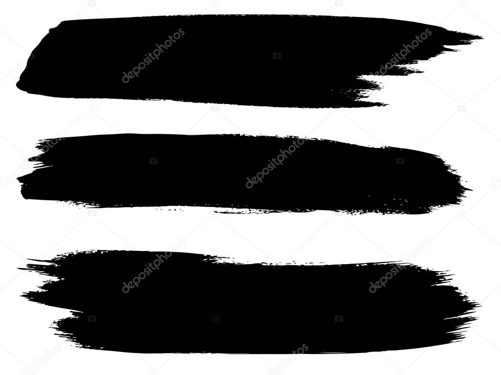 artistic grungy black paint hand made creative brush stroke set isolated on white background