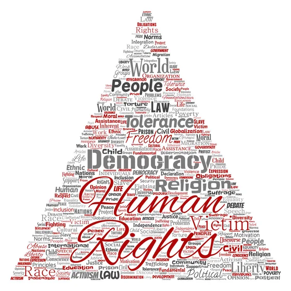 conceptual human rights triangle arrow word cloud