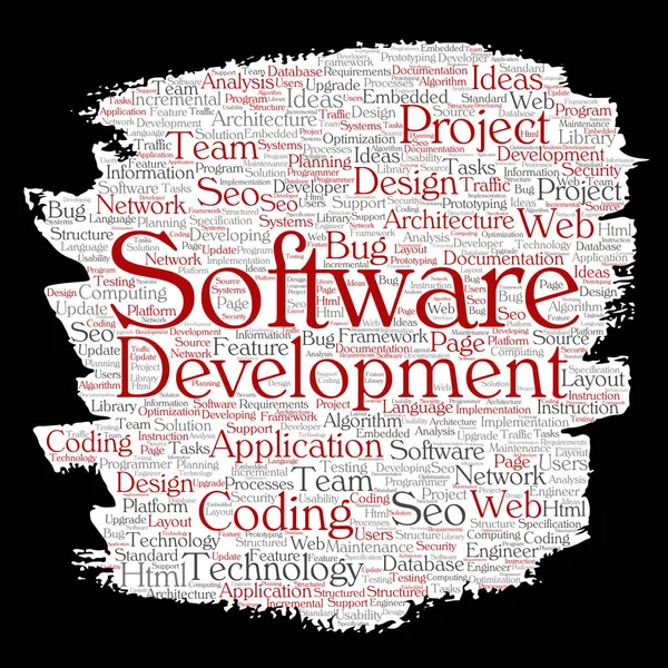 Conceptuele Software Ontwikkeling Verf Penseel Word Cloud — Stockfoto