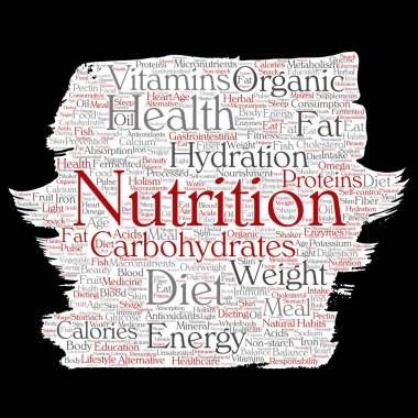 Kavramsal beslenme boya fırça kelime bulutu, vektör, illüstrasyon