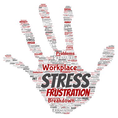 çalışma alanı'na el yazdırma damga kelime bulutu, vektör, illüstrasyon kavramsal zihinsel stres