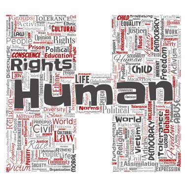 kavramsal insan hakları kelime bulutu şeklinde mektup yazı tipi H, vektör, illüstrasyon 