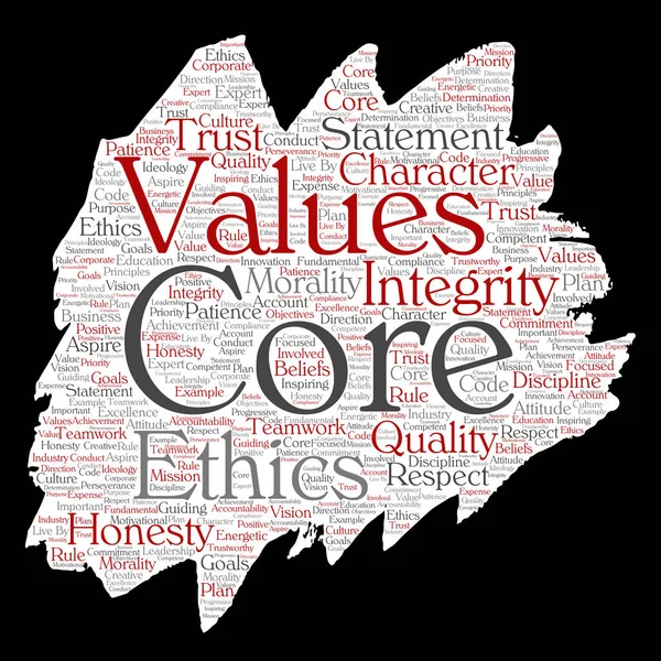 Conceptual Core Values Paint Brush Word Cloud Vector Illustration — Archivo Imágenes Vectoriales