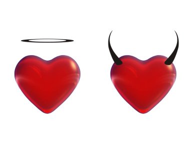  Kırmızı beyaz arka plan üzerinde izole 3d Kalpler