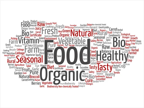 Alimentos orgánicos palabra nube — Vector de stock